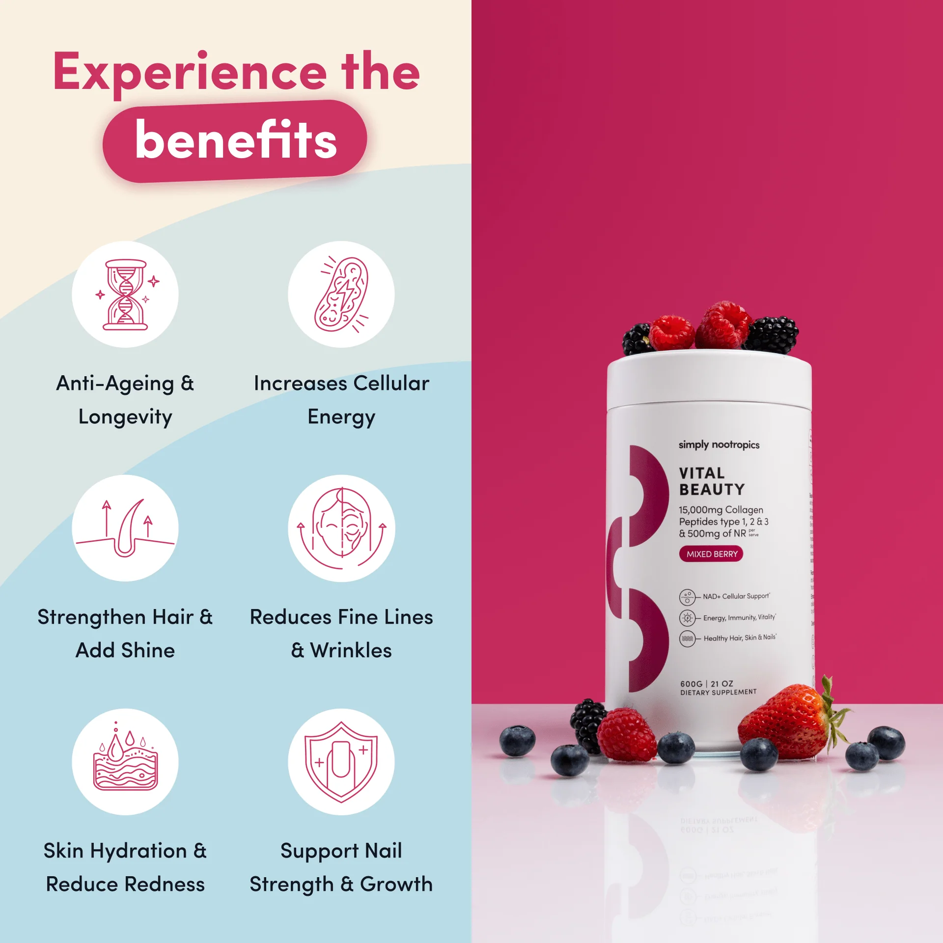 Vital Beauty Collagen Powder Mixed Berry - 600g - Image 8